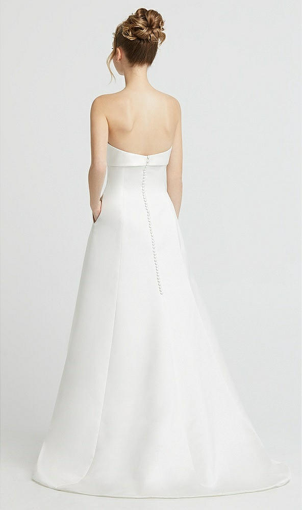Back View - Off White Bow Cuff Strapless Princess Wedding Dress with Pockets