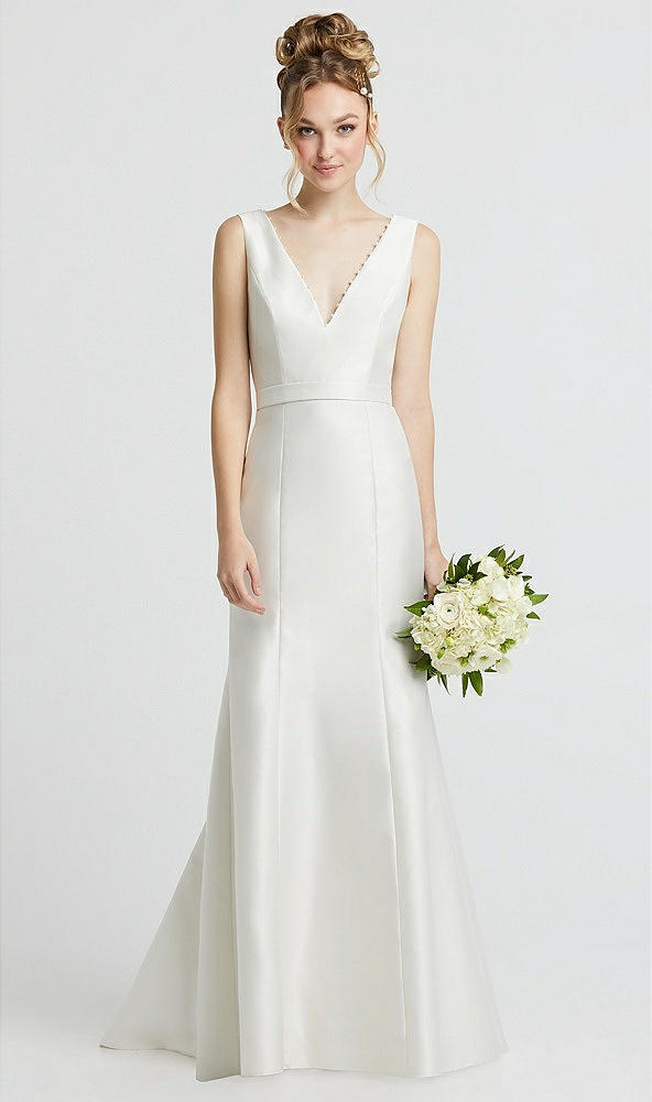 Front View - Ivory Pearl Trimmed V-Neck Mermaid Wedding Dress