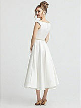 Rear View Thumbnail - Off White Draped Off-the-Shoulder Satin Wedding Dress with Beaded Belt
