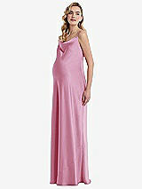 Side View Thumbnail - Powder Pink Cowl-Neck Tie-Strap Maternity Slip Dress