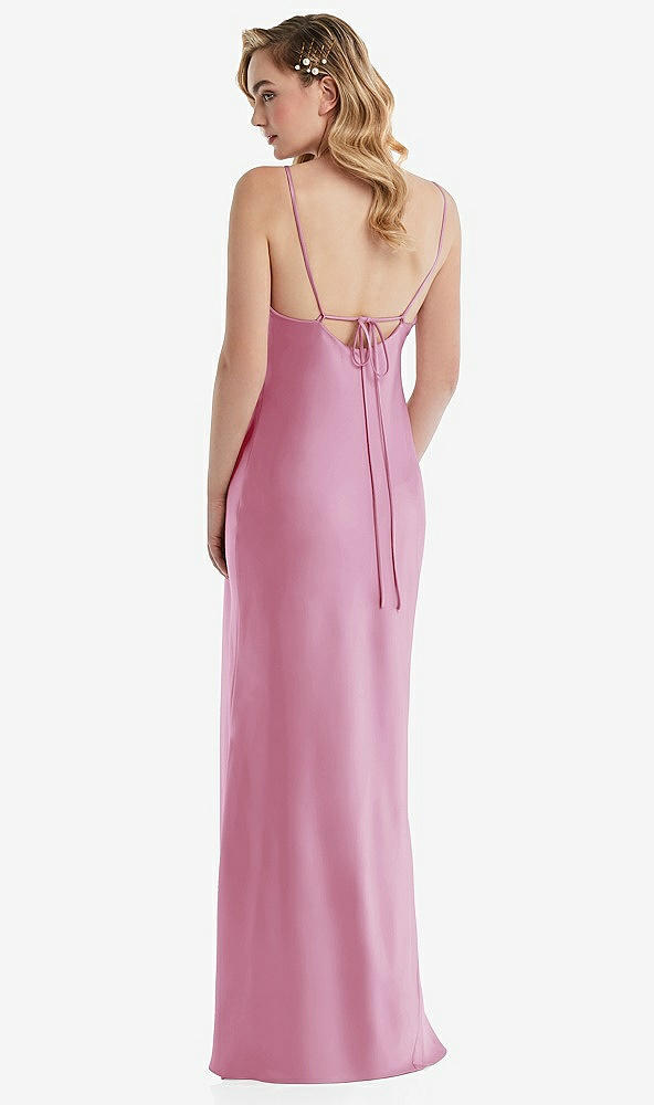 Back View - Powder Pink Cowl-Neck Tie-Strap Maternity Slip Dress