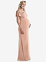 Side View Thumbnail - Pale Peach One-Shoulder Ruffle Sleeve Maternity Trumpet Gown
