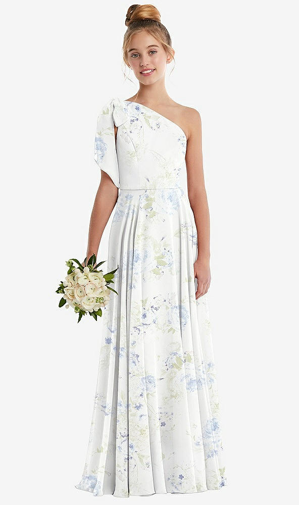 Front View - Bleu Garden One-Shoulder Scarf Bow Chiffon Junior Bridesmaid Dress