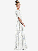 Side View Thumbnail - Bleu Garden One-Shoulder Scarf Bow Chiffon Junior Bridesmaid Dress