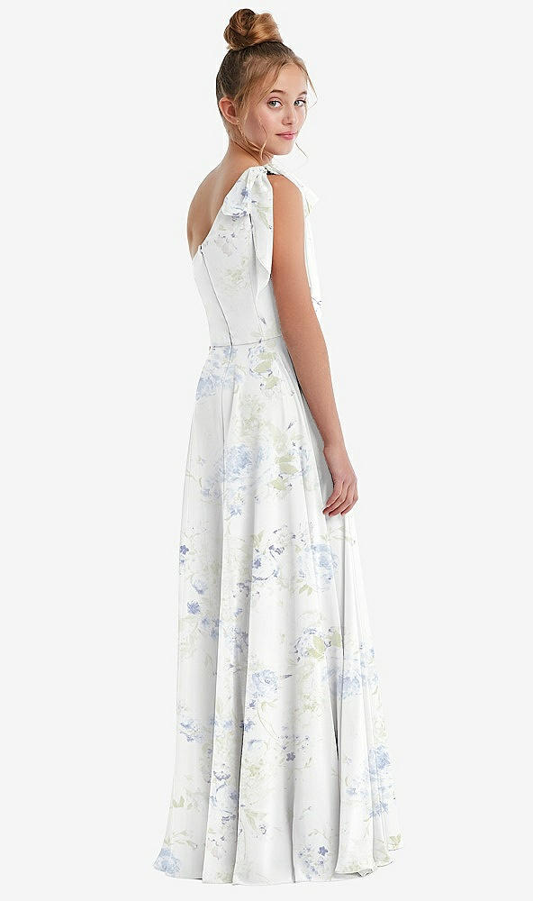 Back View - Bleu Garden One-Shoulder Scarf Bow Chiffon Junior Bridesmaid Dress
