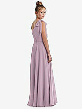 Rear View Thumbnail - Suede Rose One-Shoulder Scarf Bow Chiffon Junior Bridesmaid Dress