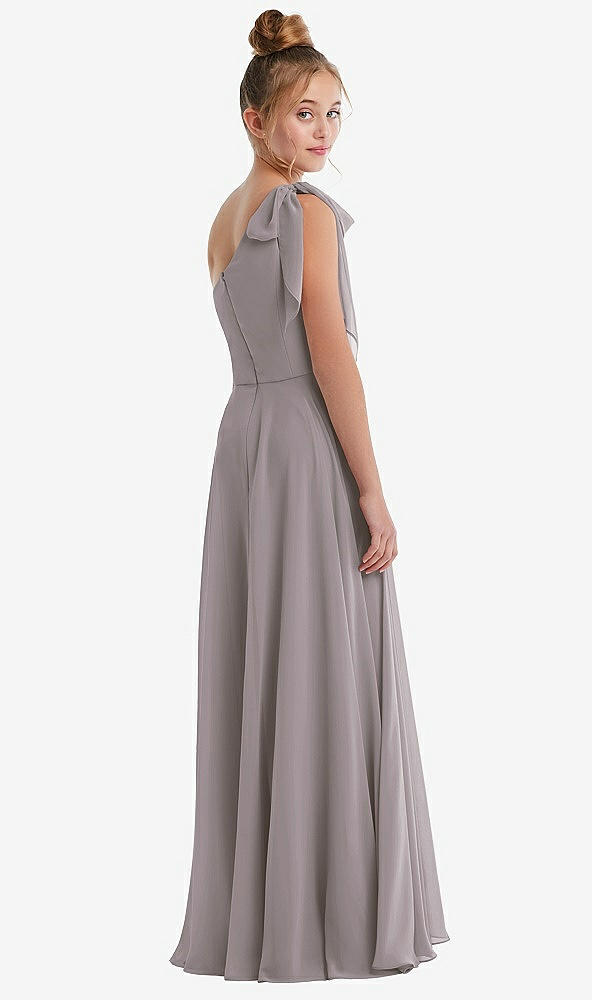 Back View - Cashmere Gray One-Shoulder Scarf Bow Chiffon Junior Bridesmaid Dress