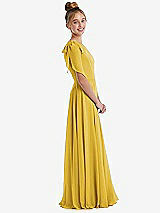 Side View Thumbnail - Marigold One-Shoulder Scarf Bow Chiffon Junior Bridesmaid Dress