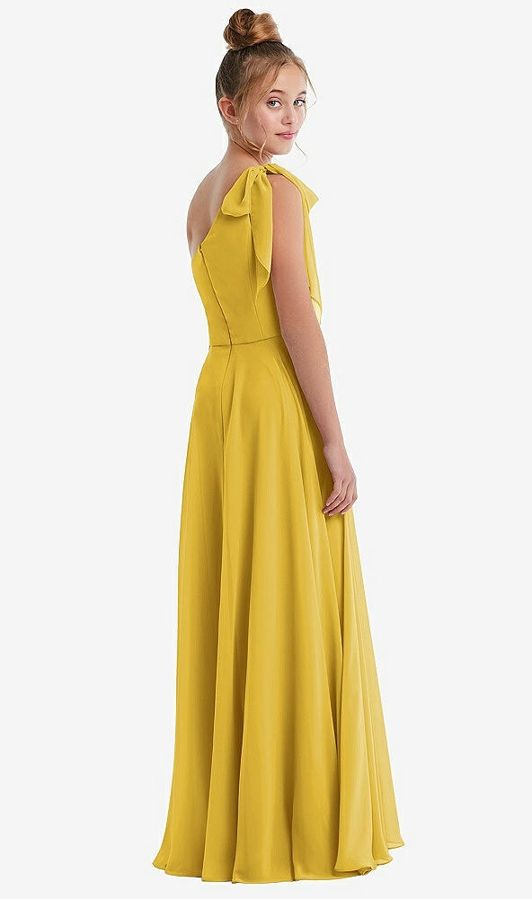 Back View - Marigold One-Shoulder Scarf Bow Chiffon Junior Bridesmaid Dress