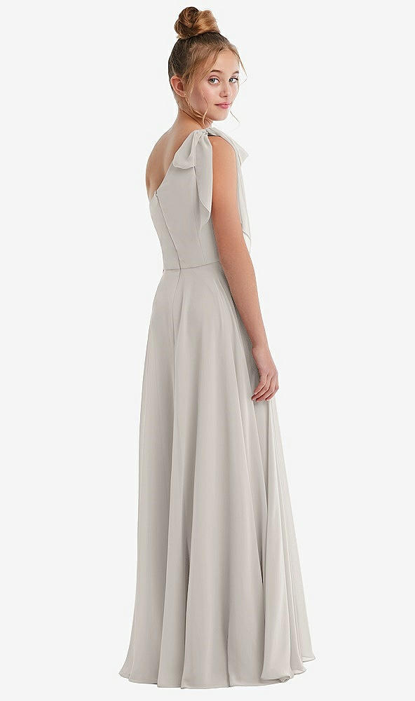 Back View - Oyster One-Shoulder Scarf Bow Chiffon Junior Bridesmaid Dress