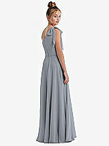 Rear View Thumbnail - Platinum One-Shoulder Scarf Bow Chiffon Junior Bridesmaid Dress