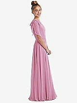 Side View Thumbnail - Powder Pink One-Shoulder Scarf Bow Chiffon Junior Bridesmaid Dress