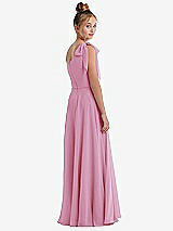 Rear View Thumbnail - Powder Pink One-Shoulder Scarf Bow Chiffon Junior Bridesmaid Dress