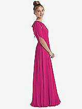 Side View Thumbnail - Think Pink One-Shoulder Scarf Bow Chiffon Junior Bridesmaid Dress