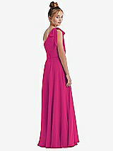 Rear View Thumbnail - Think Pink One-Shoulder Scarf Bow Chiffon Junior Bridesmaid Dress