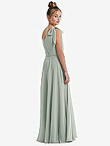 Rear View Thumbnail - Willow Green One-Shoulder Scarf Bow Chiffon Junior Bridesmaid Dress