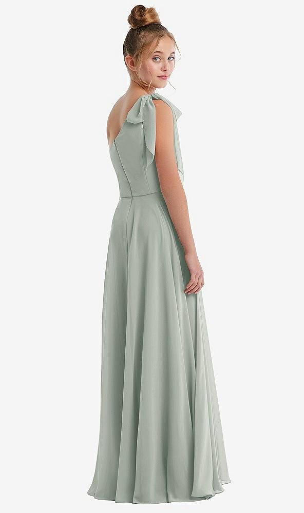 Back View - Willow Green One-Shoulder Scarf Bow Chiffon Junior Bridesmaid Dress