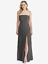 Front View Thumbnail - Caviar Gray Cuffed Strapless Maxi Dress with Front Slit
