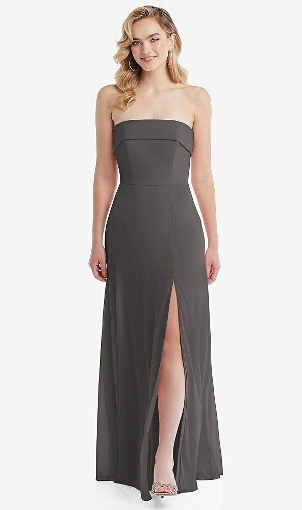 Front View - Caviar Gray Cuffed Strapless Maxi Dress with Front Slit