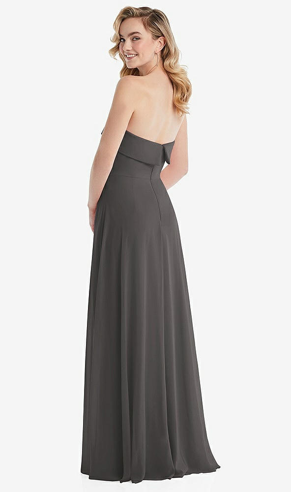 Back View - Caviar Gray Cuffed Strapless Maxi Dress with Front Slit