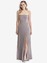 Front View Thumbnail - Cashmere Gray Cuffed Strapless Maxi Dress with Front Slit