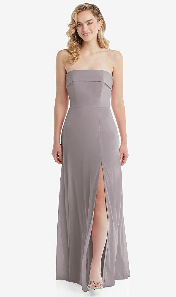 Front View - Cashmere Gray Cuffed Strapless Maxi Dress with Front Slit