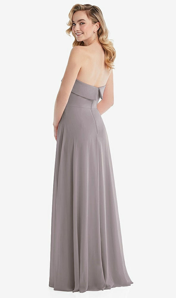 Back View - Cashmere Gray Cuffed Strapless Maxi Dress with Front Slit