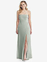 Front View Thumbnail - Willow Green Cuffed Strapless Maxi Dress with Front Slit