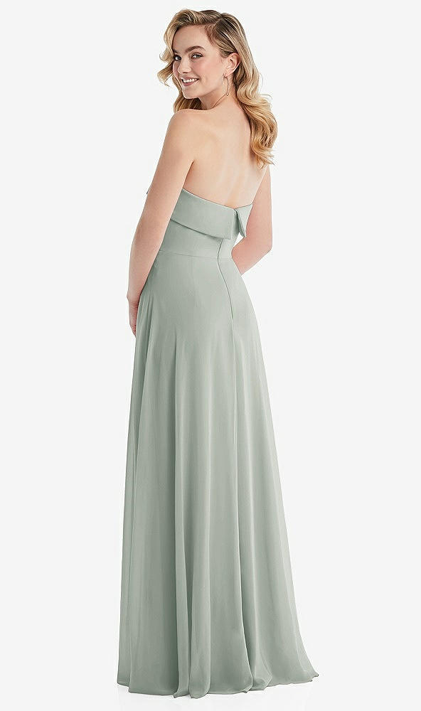 Back View - Willow Green Cuffed Strapless Maxi Dress with Front Slit