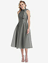 Front View Thumbnail - Charcoal Gray Scarf-Tie High-Neck Halter Organdy Midi Dress