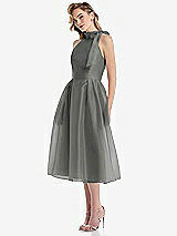 Side View Thumbnail - Charcoal Gray Scarf-Tie High-Neck Halter Organdy Midi Dress