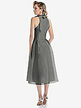 Rear View Thumbnail - Charcoal Gray Scarf-Tie High-Neck Halter Organdy Midi Dress