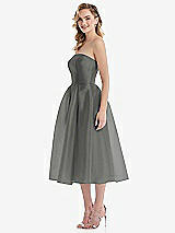 Side View Thumbnail - Charcoal Gray Strapless Pleated Skirt Organdy Midi Dress