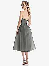 Rear View Thumbnail - Charcoal Gray Strapless Pleated Skirt Organdy Midi Dress