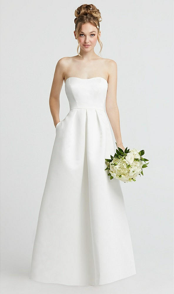 Front View - Off White Sweetheart Strapless Satin Wedding Dress with Pockets