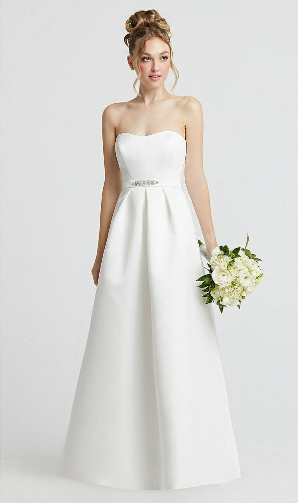 Front View - Off White Sweetheart Strapless Satin Wedding Dress with Beaded Belt