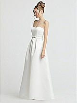Side View Thumbnail - Off White Sweetheart Strapless Satin Wedding Dress with Beaded Belt