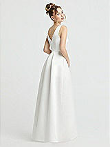 Alt View 3 Thumbnail - Off White Pearl-Trimmed Deep V-Neck Satin Wedding Dress with Pockets