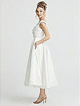 Side View Thumbnail - Off White Draped Off-the-Shoulder Satin Wedding Dress with Pockets