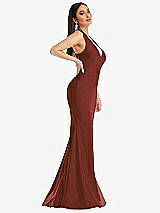 Side View Thumbnail - Auburn Moon Plunge Neckline Cutout Low Back Stretch Satin Mermaid Dress