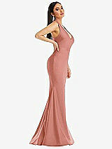 Side View Thumbnail - Desert Rose Plunge Neckline Cutout Low Back Stretch Satin Mermaid Dress
