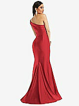Alt View 3 Thumbnail - Poppy Red One-Shoulder Bias-Cuff Stretch Satin Mermaid Dress with Slight Train