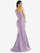 Alt View 3 Thumbnail - Pale Purple One-Shoulder Bias-Cuff Stretch Satin Mermaid Dress with Slight Train
