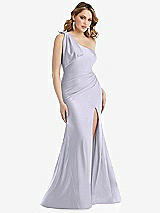 Front View Thumbnail - Silver Dove Cascading Bow One-Shoulder Stretch Satin Mermaid Dress with Slight Train