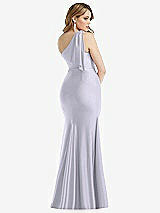 Rear View Thumbnail - Silver Dove Cascading Bow One-Shoulder Stretch Satin Mermaid Dress with Slight Train