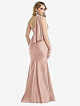 Rear View Thumbnail - Toasted Sugar Scarf Neck One-Shoulder Stretch Satin Mermaid Dress with Slight Train