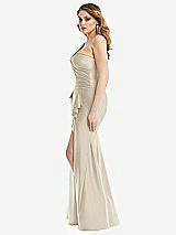 Side View Thumbnail - Champagne One-Shoulder Bustier Stretch Satin Mermaid Dress with Cascade Ruffle