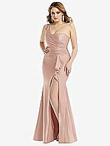 Front View Thumbnail - Toasted Sugar One-Shoulder Bustier Stretch Satin Mermaid Dress with Cascade Ruffle