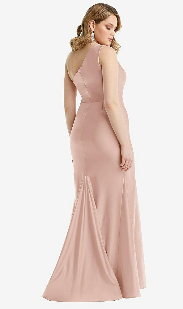 Back View - Toasted Sugar One-Shoulder Bustier Stretch Satin Mermaid Dress with Cascade Ruffle