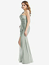 Side View Thumbnail - Willow Green One-Shoulder Bustier Stretch Satin Mermaid Dress with Cascade Ruffle